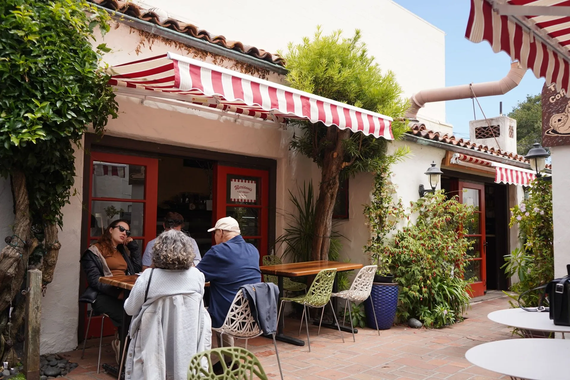 Cozy café with vibrant awnings in Carmel-by-the-Sea