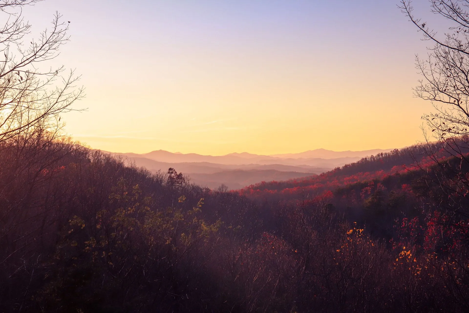 Sunrise view over Gatlinburg's autumn landscape
