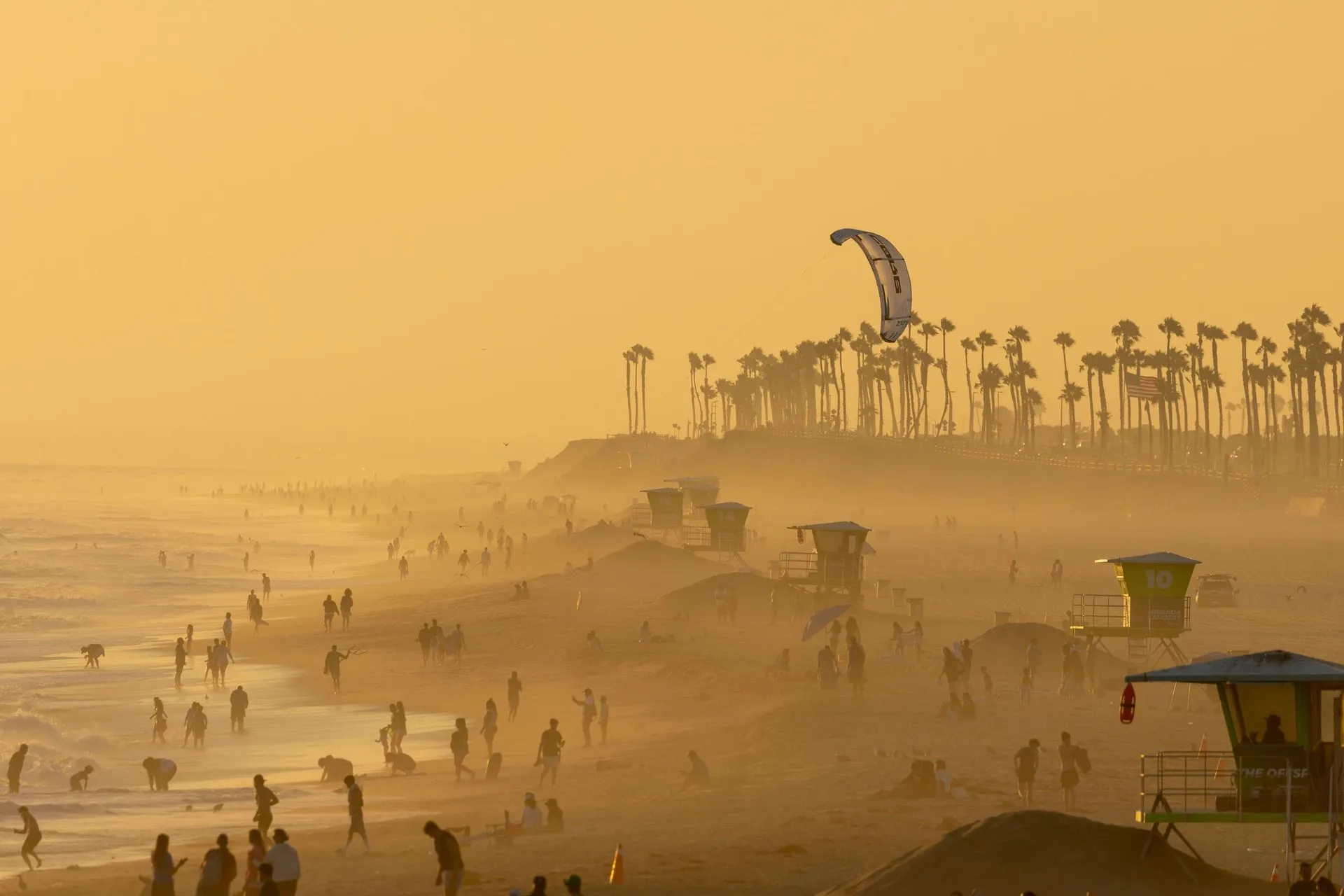 Golden sunset view of Huntington Beach