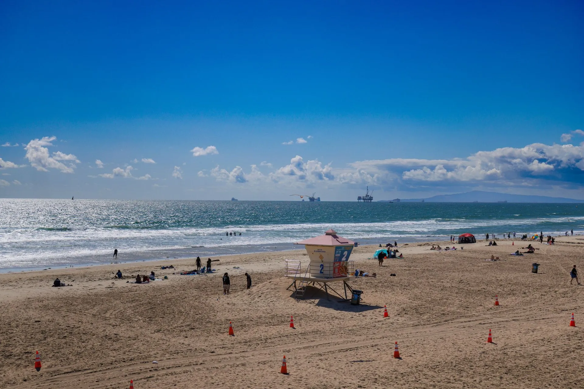 Panoramic view of a sunny day at Huntington Beach