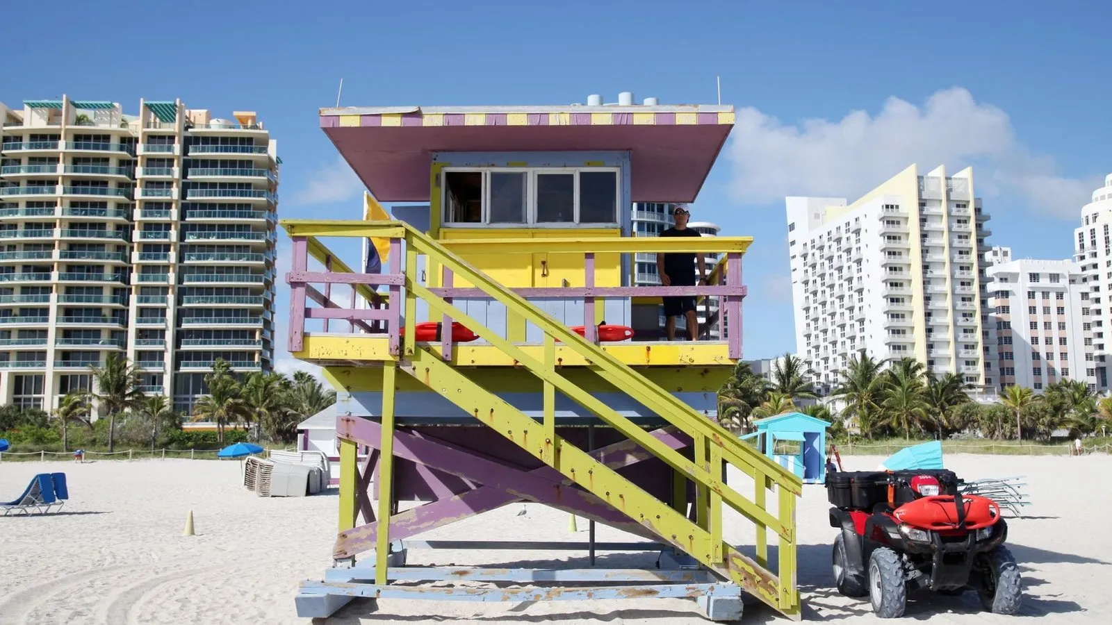 South beach and lifeguard towers in miami florida