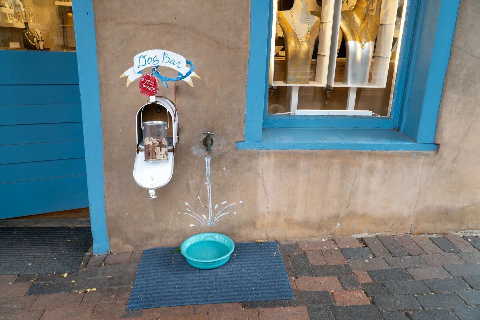 Dog bar in Santa Fe's Old Town, perfect for hydrated pets