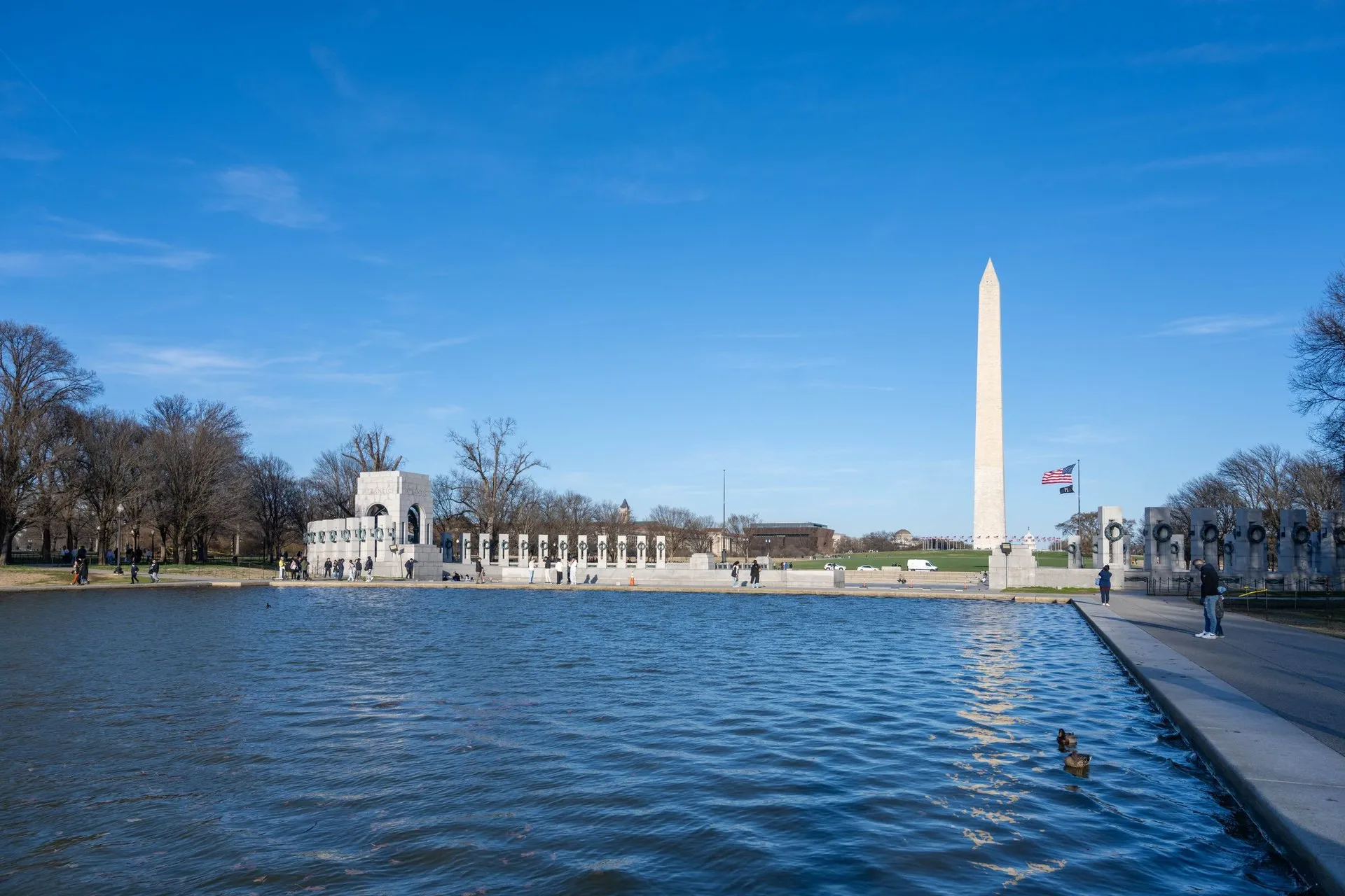View with clear skies and the reflecting pool in Washington, D.C